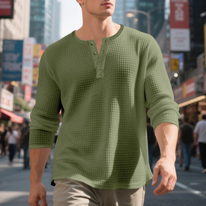 Men's Textured Henley Long Sleeve Shirt