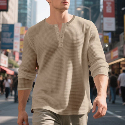 Men's Textured Henley Long Sleeve Shirt