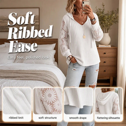 Women's Lace Sleeve Hooded Knit Top