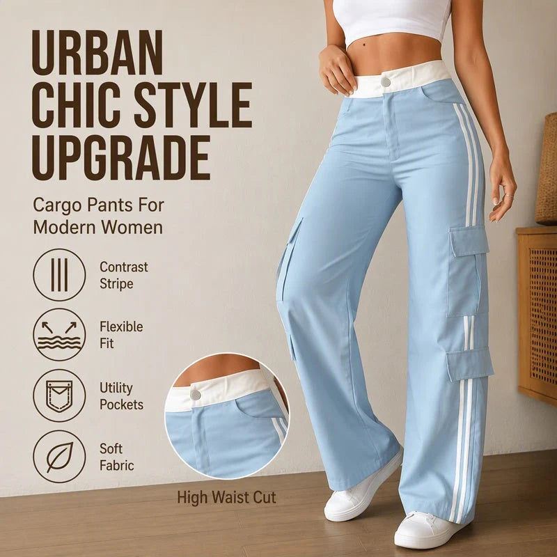 Women's Side Stripe Straight Leg Cargo Trousers