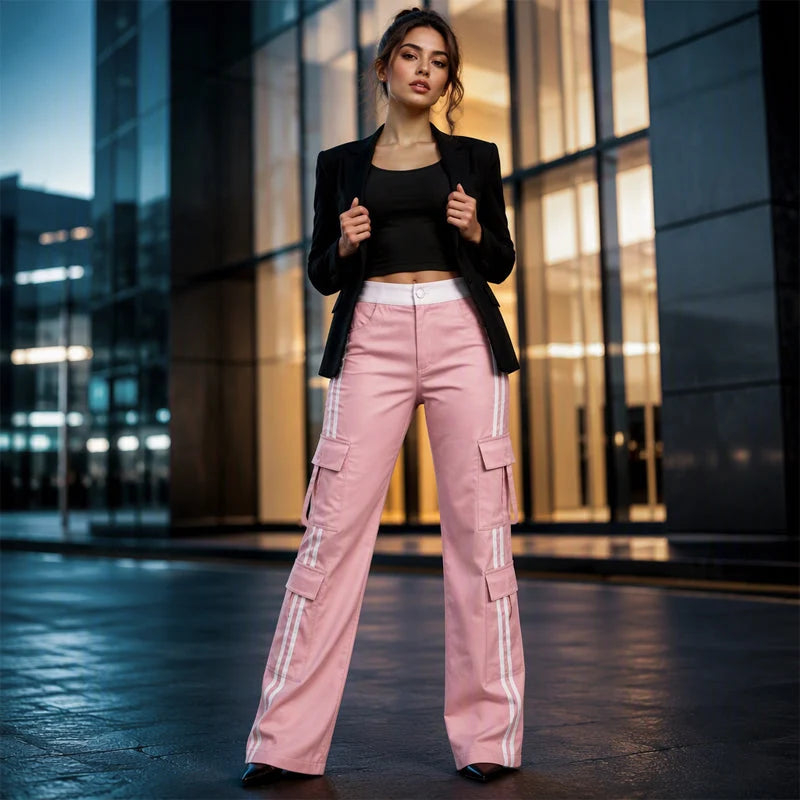 Women's Side Stripe Straight Leg Cargo Trousers
