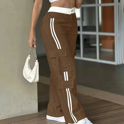 Women's Side Stripe Straight Leg Cargo Trousers