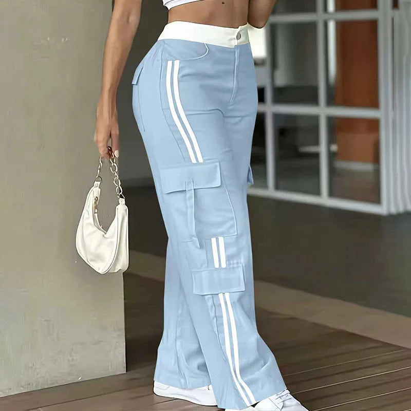 Women's Side Stripe Straight Leg Cargo Trousers