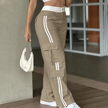 Women's Side Stripe Straight Leg Cargo Trousers