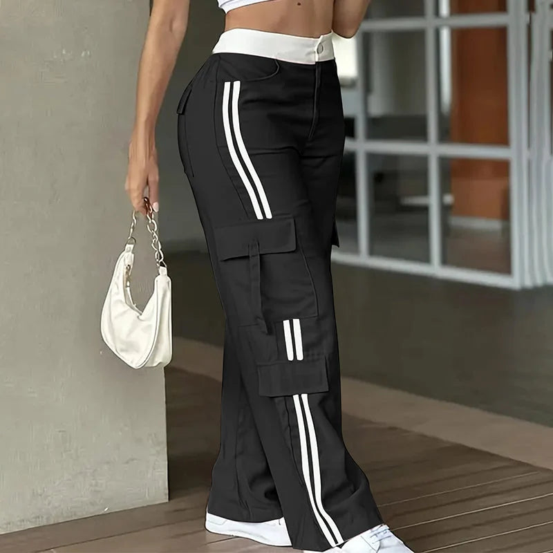 Women's Side Stripe Straight Leg Cargo Trousers