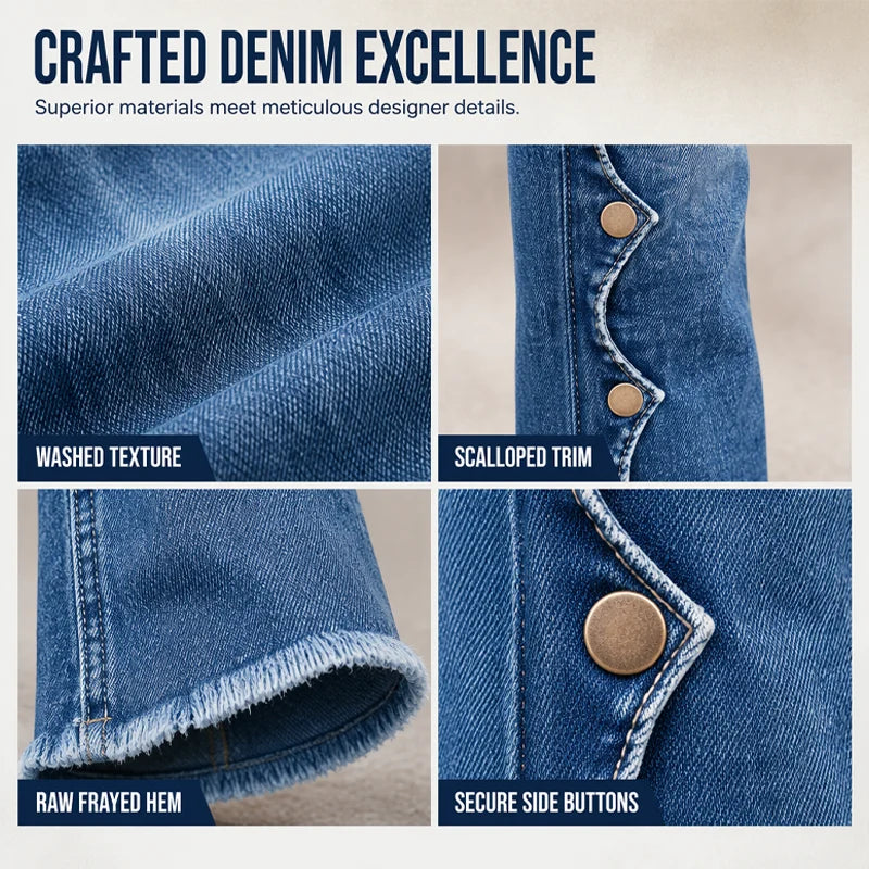 Women's Scallop Button Flare Jeans