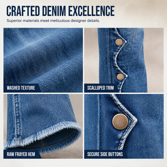 Women's Scallop Button Flare Jeans