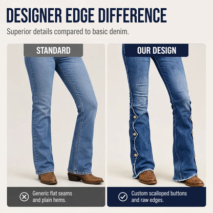 Women's Scallop Button Flare Jeans