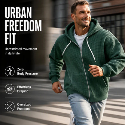 Men's Waffle Texture Zip Hooded Jacket