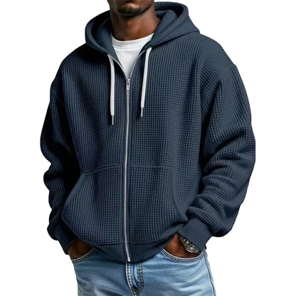 Men's Waffle Texture Zip Hooded Jacket