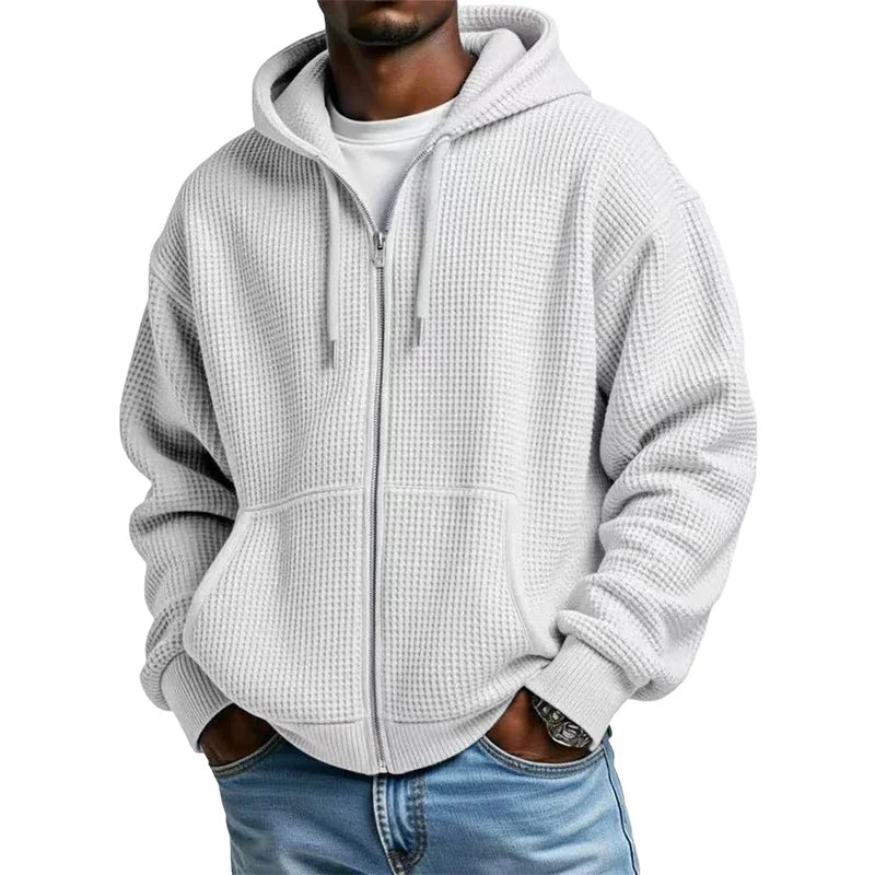 Men's Waffle Texture Zip Hooded Jacket