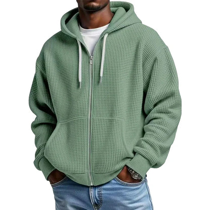 Men's Waffle Texture Zip Hooded Jacket
