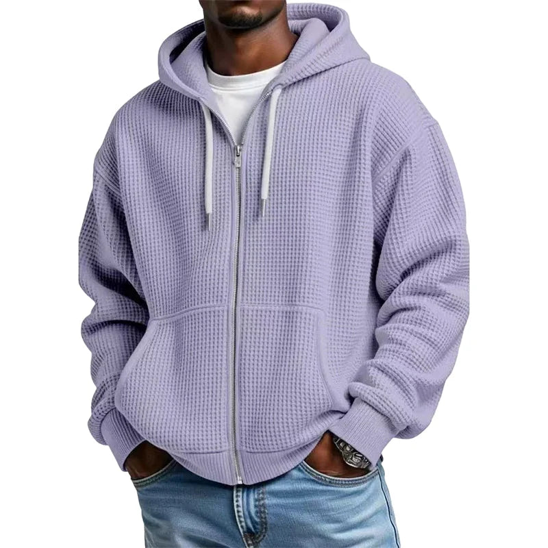 Men's Waffle Texture Zip Hooded Jacket