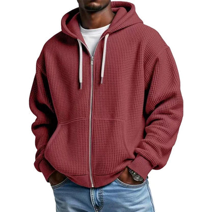 Men's Waffle Texture Zip Hooded Jacket