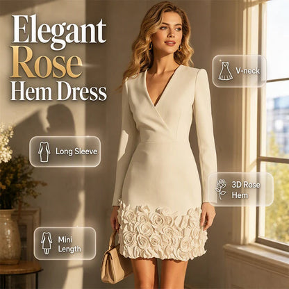 Women's Rose Hem V-Neck Midi Dress