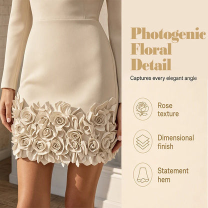Women's Rose Hem V-Neck Midi Dress