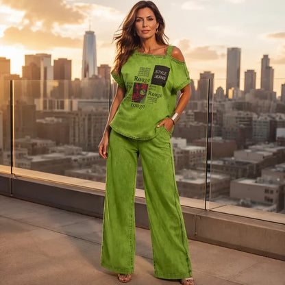 Women's Draped Shoulder Two Piece Set