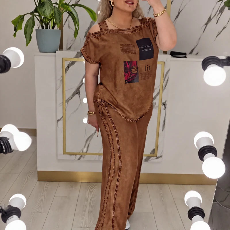 Women's Draped Shoulder Two Piece Set