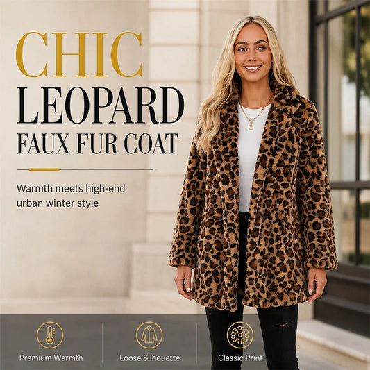 Women's Plush Leopard Print Longline Coat