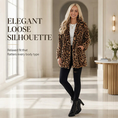Women's Plush Leopard Print Longline Coat
