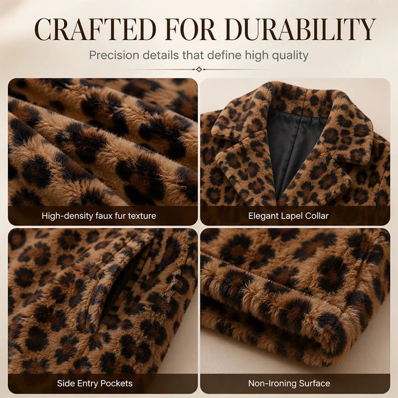 Women's Plush Leopard Print Longline Coat