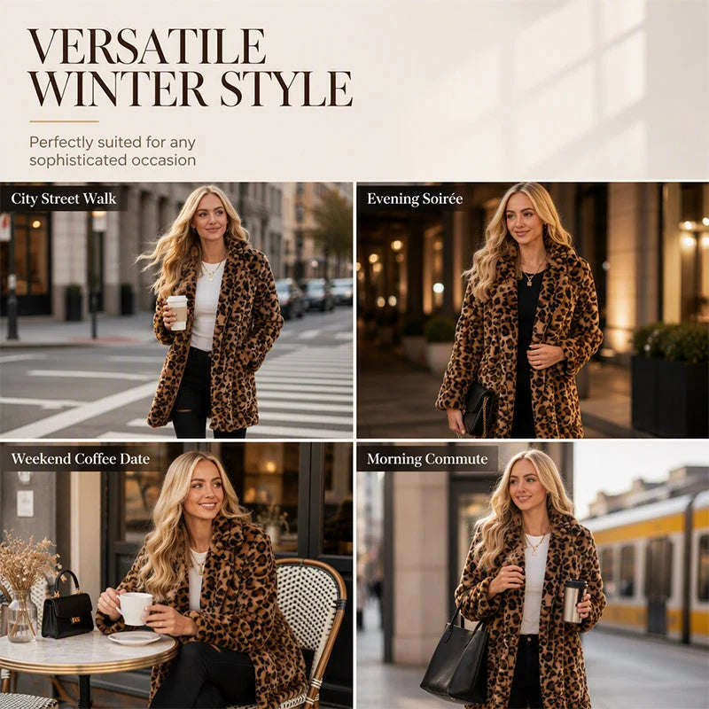 Women's Plush Leopard Print Longline Coat