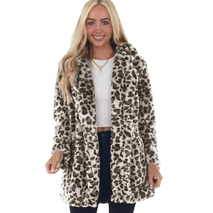 Women's Plush Leopard Print Longline Coat