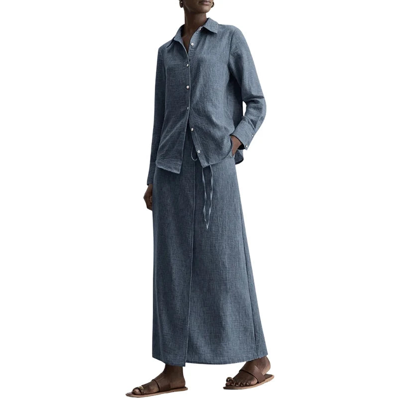 Women's Relaxed Shirt & Maxi Skirt Set