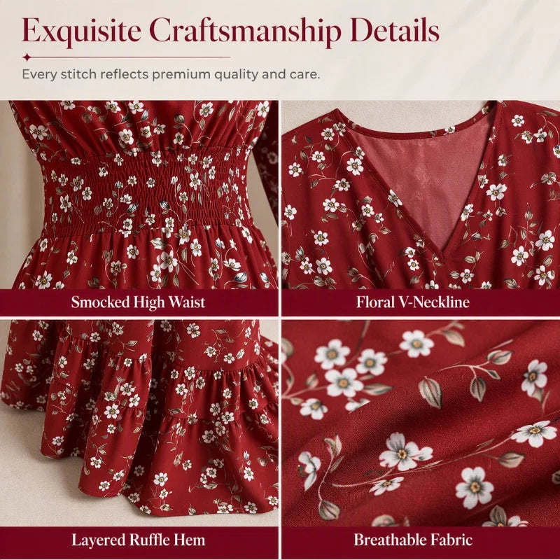 Women's Floral V-Neck Ruffle Maxi Dress