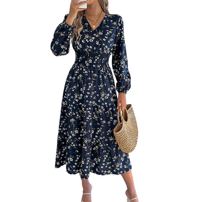 Women's Floral V-Neck Ruffle Maxi Dress