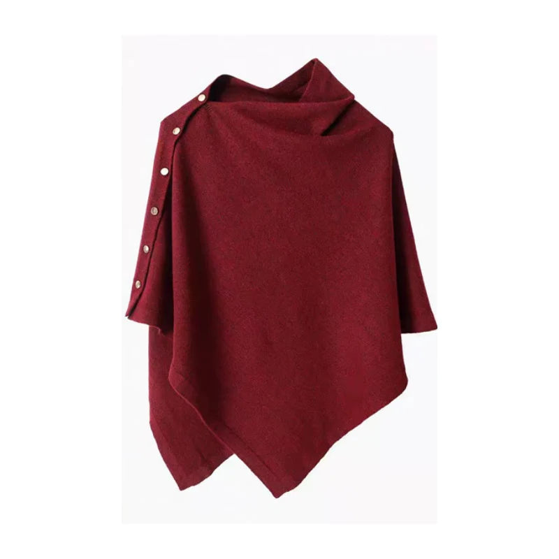 Women's Asymmetric Side Button Poncho