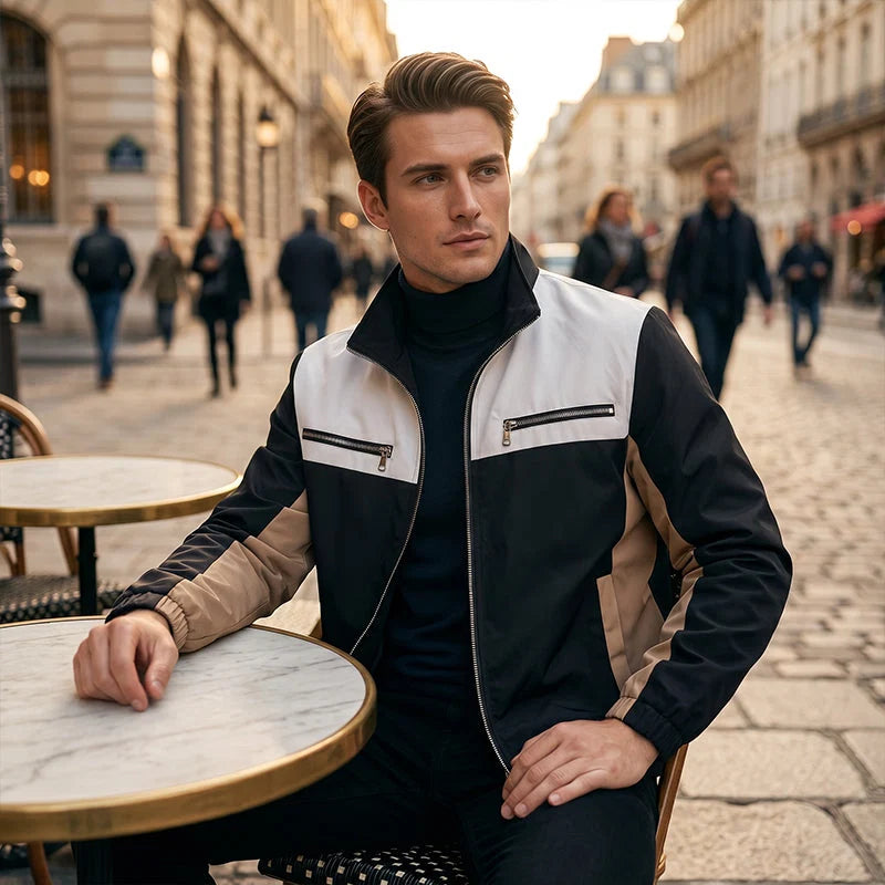 Men's Contrast Panel Stand Collar Jacket