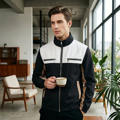 Men's Contrast Panel Stand Collar Jacket