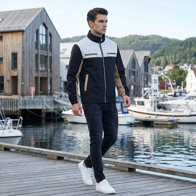 Men's Contrast Panel Stand Collar Jacket