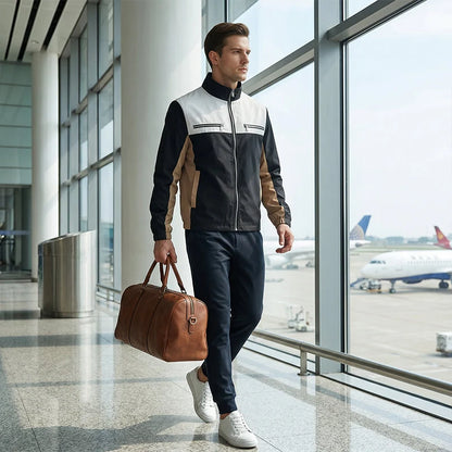 Men's Contrast Panel Stand Collar Jacket