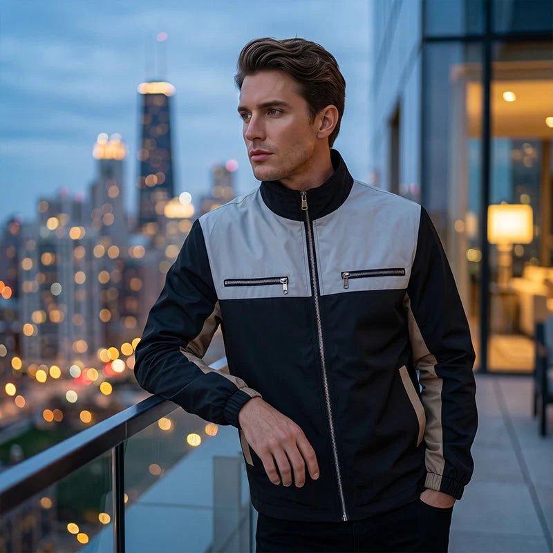 Men's Contrast Panel Stand Collar Jacket