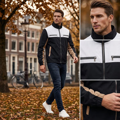 Men's Contrast Panel Stand Collar Jacket