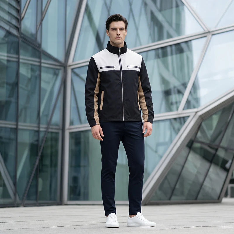 Men's Contrast Panel Stand Collar Jacket