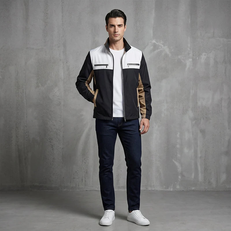 Men's Contrast Panel Stand Collar Jacket