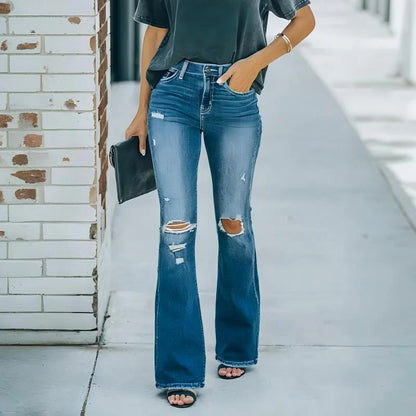 Women's High Waist Distressed Flare Jeans
