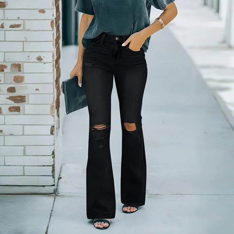 Women's High Waist Distressed Flare Jeans