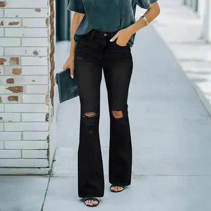 Women's High Waist Distressed Flare Jeans