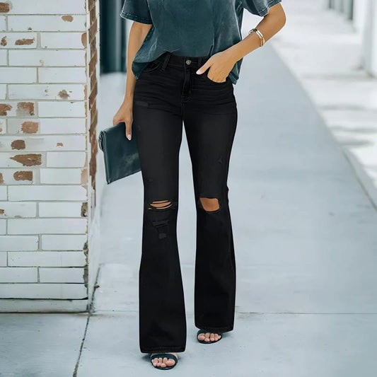 Women's High Waist Distressed Flare Jeans