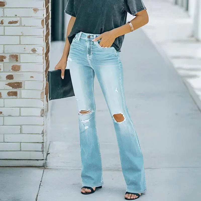 Women's High Waist Distressed Flare Jeans