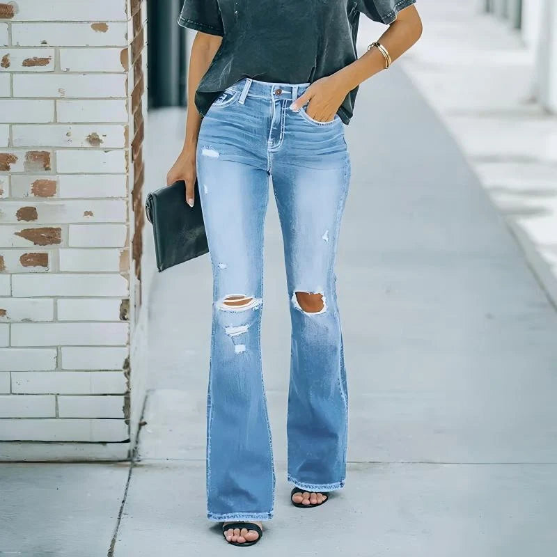 Women's High Waist Distressed Flare Jeans