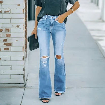 Women's High Waist Distressed Flare Jeans