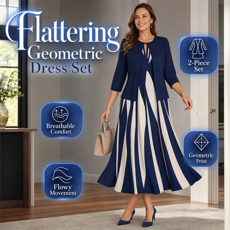 Women's Geometric Maxi Dress & Longline Layer Set