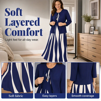 Women's Geometric Maxi Dress & Longline Layer Set