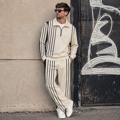Men's Printed Half Zip Tracksuit Set