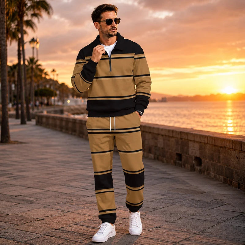Men's Printed Half Zip Tracksuit Set